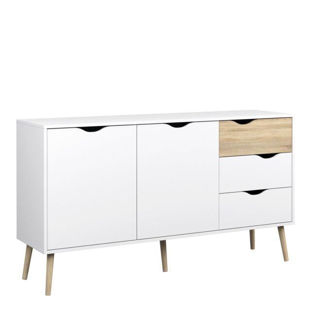 Rackhams Oslo Sideboard - Large - 3 Drawers 2 Doors in White and Oak - White - 147.2 - 1 - image 1
