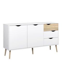 Rackhams Oslo Sideboard - Large - 3 Drawers 2 Doors in White and Oak - White - 147.2 - 1