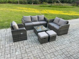 Rackhams Rattan Garden Furniture 6 Piece Patio Set With Table Sofa Square Coffee Table Reclining Chair Love seat sofa 2 Small Footstools - thumbnail 2