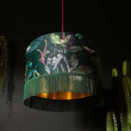 "Rackhams Handmade Fringed Velvet Lampshade with Gold Lining in Wild Wood - Ceiling Pendant / Arc Lamp - 30cm diameter x 25cm Height (12"" x 10"")"