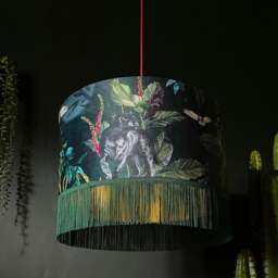 "Rackhams Handmade Fringed Velvet Lampshade with Gold Lining in Wild Wood - Ceiling Pendant / Arc Lamp - 30cm diameter x 25cm Height (12"" x 10"")" - thumbnail 3