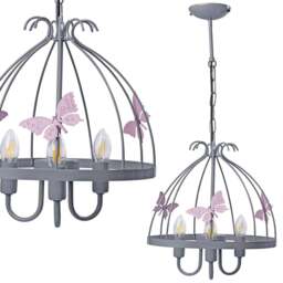 Rackhams Kago Pink/Grey Pendant Lamp Beautiful Hand Made Ceiling Light With A Butterfly Theme In Modern Grey And Baby Pink - thumbnail 2