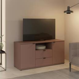 Rackhams Ganymede TV Unit with Open Shelf, 2 Drawers & 2 Doors in Terracotta - W 129.8 X  H 63.1 X  D 41.3cm - 1 - Manufactured Wood