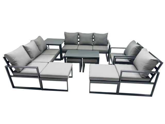 Rackhams Outdoor Garden Furniture Set Aluminium Lounge 3 Seat Sofa Oblong Coffee Table Sets with 2 Chairs 4 Stools Side Table Dark Grey - image 1