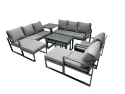 Rackhams Outdoor Garden Furniture Set Aluminium Lounge 3 Seat Sofa Oblong Coffee Table Sets with 2 Chairs 4 Stools Side Table Dark Grey - thumbnail 2