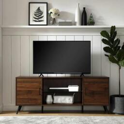 "Rackhams PORTOBELLO Luxury Walnut Dual Compartment Storage 6-Shelf up to 65"" Flat Screen TV Cabinet - Walnut - 1 - TV Cabinet" - thumbnail 2