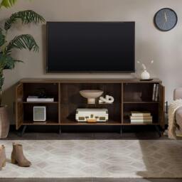 "Rackhams PORTOBELLO Luxury Walnut Dual Compartment Storage 6-Shelf up to 65"" Flat Screen TV Cabinet - Walnut - 1 - TV Cabinet" - thumbnail 3