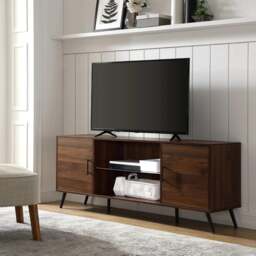 "Rackhams PORTOBELLO Luxury Walnut Dual Compartment Storage 6-Shelf up to 65"" Flat Screen TV Cabinet - Walnut - 1 - TV Cabinet" - thumbnail 1