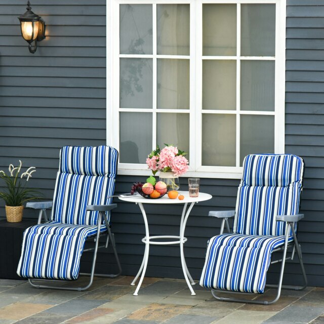 Rackhams Set of 2 Adjustable Sun Lounger Recliner Reclining Seat Blue and Cream - image 1