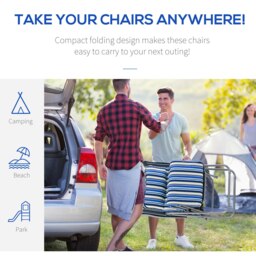 Rackhams Set of 2 Adjustable Sun Lounger Recliner Reclining Seat Blue and Cream - thumbnail 4