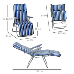 Rackhams Set of 2 Adjustable Sun Lounger Recliner Reclining Seat Blue and Cream - thumbnail 5