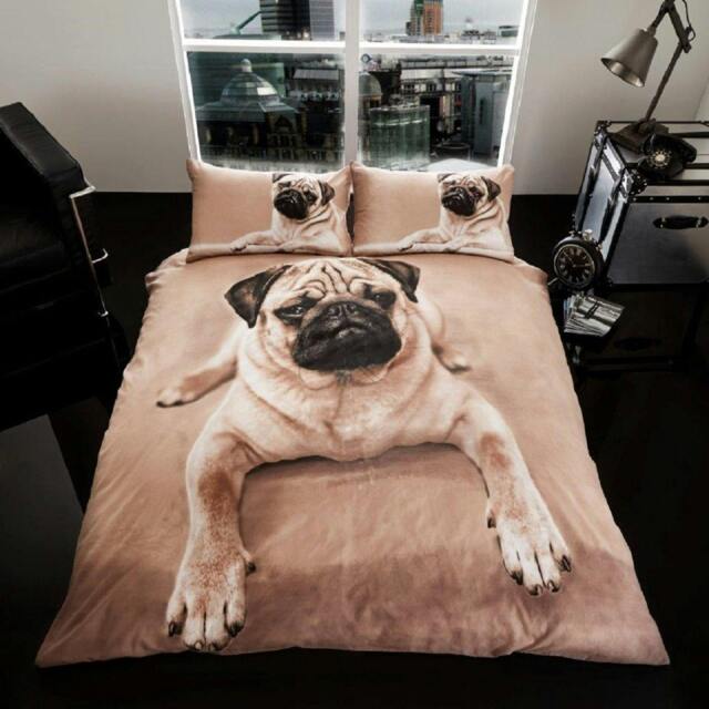 Rackhams 3D Duvet Cover and Pillowcase Set - Pug - King (220cm x 235cm)