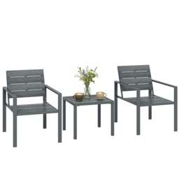 Rackhams 3 Pieces Garden Bistro Set for 2, Outdoor Bistro Table and Chairs - Dark Grey - 3 - Outdoor Bistro Set - thumbnail 3