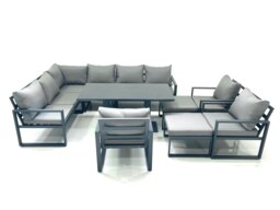 Rackhams Aluminum Outdoor Garden Furniture Set Corner Sofa 3 Chair 2 Big Footstools Adjustable Rising Lifting Dining Table Sets Dark Grey - thumbnail 2