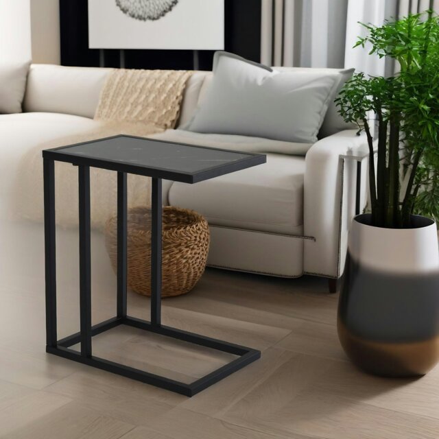 Rackhams Industrial C Shaped Side Table Marble Effect - image 1