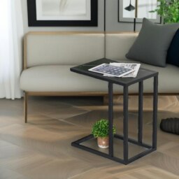 Rackhams Industrial C Shaped Side Table Marble Effect - thumbnail 3