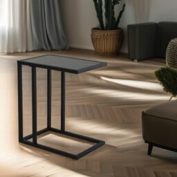 Rackhams Industrial C Shaped Side Table Marble Effect - thumbnail 4