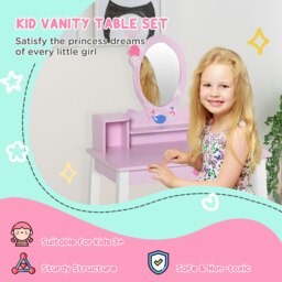 Rackhams Kids Dressing Table and Stool Set Make Up Desk with Storage (Pink) - thumbnail 5