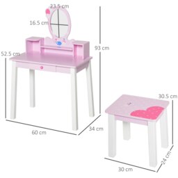 Rackhams Kids Dressing Table and Stool Set Make Up Desk with Storage (Pink) - thumbnail 6