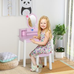 Rackhams Kids Dressing Table and Stool Set Make Up Desk with Storage (Pink) - thumbnail 3