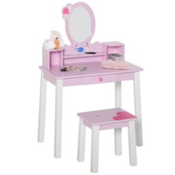 Rackhams Kids Dressing Table and Stool Set Make Up Desk with Storage (Pink) - thumbnail 2