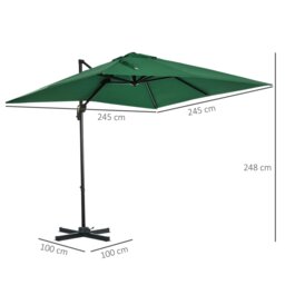 Rackhams 2.5 x 2.5m Patio Offset Parasol Umbrella Cantilever Aluminium Sun Shade Canopy Shelter 360° Rotation with Crank Handle & Cross Base - Green - Wine Red - 245L x 245W x 248Hcm - thumbnail 6