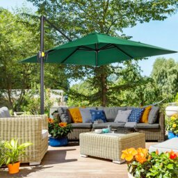Rackhams 2.5 x 2.5m Patio Offset Parasol Umbrella Cantilever Aluminium Sun Shade Canopy Shelter 360° Rotation with Crank Handle & Cross Base - Green - Wine Red - 245L x 245W x 248Hcm - thumbnail 2