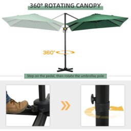 Rackhams 2.5 x 2.5m Patio Offset Parasol Umbrella Cantilever Aluminium Sun Shade Canopy Shelter 360° Rotation with Crank Handle & Cross Base - Green - Wine Red - 245L x 245W x 248Hcm - thumbnail 4