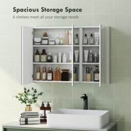 Rackhams Bathroom Mirror Cabinet with 4 Adjustable Shelves, White - White - Bathroom Mirror Cabinet - 1 - thumbnail 4