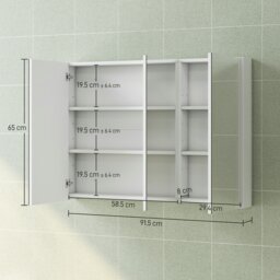 Rackhams Bathroom Mirror Cabinet with 4 Adjustable Shelves, White - White - Bathroom Mirror Cabinet - 1 - thumbnail 3