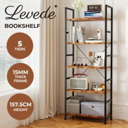 Rackhams Ladder Shelf Bookcase 5 Tier Bookshelf Display Cabinet Steel Heavy Duty - thumbnail 2