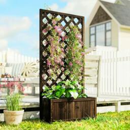 Rackhams Garden Planter with Trellis, 45L Raised Bed for Climbing Plants, Vines, Flowers, Outdoor Planter Box for Patio, Carbonised Finish - thumbnail 2