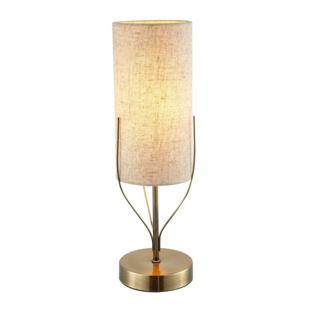 Rackhams Sleek Antique Brass Metal Table Lamp with Cylindrical Linen Shade - image 1