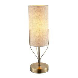 Rackhams Sleek Antique Brass Metal Table Lamp with Cylindrical Linen Shade