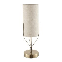 Rackhams Sleek Antique Brass Metal Table Lamp with Cylindrical Linen Shade - thumbnail 2