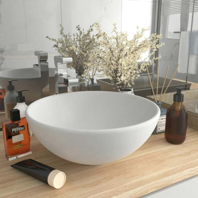 Rackhams Luxury Bathroom Basin Round Matt White 32.5x14 cm Ceramic