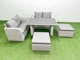 Rackhams 6 Pieces Outdoor PE Rattan Sofa Set Patio Garden Furniture Sets with Cushions Side Table 2 Big Stools Light Grey - thumbnail 1