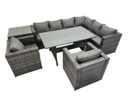 Rackhams Rattan Garden Furniture Set Outdoor 8 Seater Patio Dining Corner Sofa Sets with Dining Table 2 Chairs Side Table Dark Grey Mixed - thumbnail 1