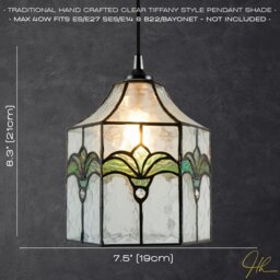 Rackhams Classic Lantern Tiffany Pendant Shade with Clear Water Glass and Emerald Green - thumbnail 6