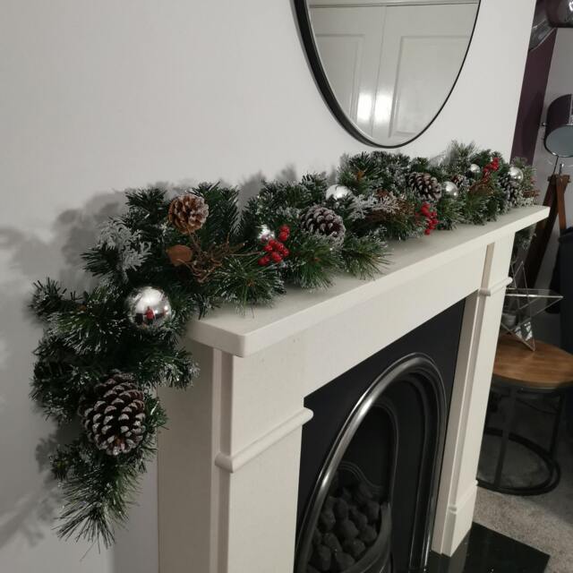 Rackhams Premier 180cm (6ft) Festive Silver Dressed Christmas Garland With Berries Pinecones And Silver Baubles - image 1
