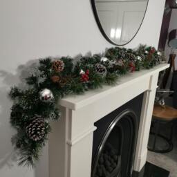 Rackhams Premier 180cm (6ft) Festive Silver Dressed Christmas Garland With Berries Pinecones And Silver Baubles