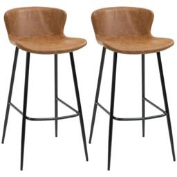 Rackhams Bar Stools Set of 2, PU Leather Upholstered Bar Chairs, Breakfast Kitchen Counter Chairs with Backs, Steel Legs and Footrests for Dining Room, Brown - thumbnail 1