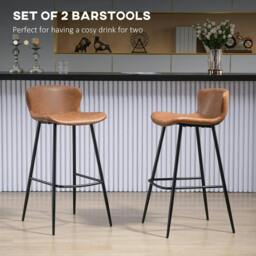 Rackhams Bar Stools Set of 2, PU Leather Upholstered Bar Chairs, Breakfast Kitchen Counter Chairs with Backs, Steel Legs and Footrests for Dining Room, Brown - thumbnail 4