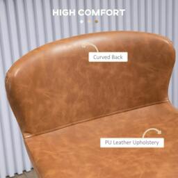 Rackhams Bar Stools Set of 2, PU Leather Upholstered Bar Chairs, Breakfast Kitchen Counter Chairs with Backs, Steel Legs and Footrests for Dining Room, Brown - thumbnail 5