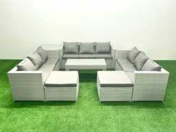 Rackhams 11 Seater Rattan Garden Furniture Set with 3 Sofas, Coffee Table, 2 Side Tables and 2 Large Footstools - Light Grey - thumbnail 3