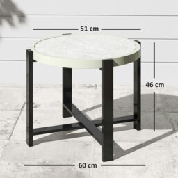 Rackhams Round Small Garden Table with Faux Marble Glass Top, Light Grey - Light Grey - Aluminium, Tempered Glass - 60L x 60W x 46H cm - thumbnail 5