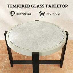 Rackhams Round Small Garden Table with Faux Marble Glass Top, Light Grey - Light Grey - Aluminium, Tempered Glass - 60L x 60W x 46H cm - thumbnail 4