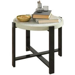Rackhams Round Small Garden Table with Faux Marble Glass Top, Light Grey - Light Grey - Aluminium, Tempered Glass - 60L x 60W x 46H cm - thumbnail 2