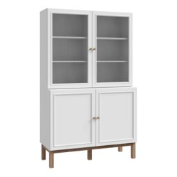 Rackhams Wensley Display Cabinet with 2 Doors and 2 Glass Doors in Light Grey and Oak - Full Assembly Required - Light Grey & Oak - Matt