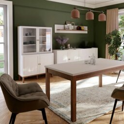 Rackhams Wensley Display Cabinet with 2 Doors and 2 Glass Doors in Light Grey and Oak - Full Assembly Required - Light Grey & Oak - Matt - thumbnail 5